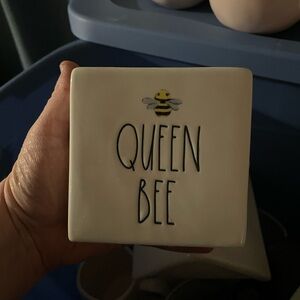 Queen Bee Ceramic Sign  - White with Yellow Bee